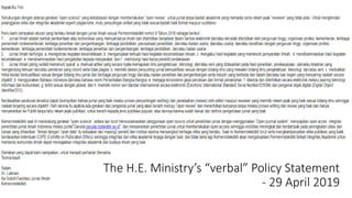 The H.E. Ministry’s “verbal” Policy Statement
- 29 April 2019
 