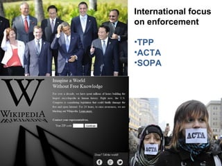 International focus
on enforcement

•TPP
•ACTA
•SOPA
 