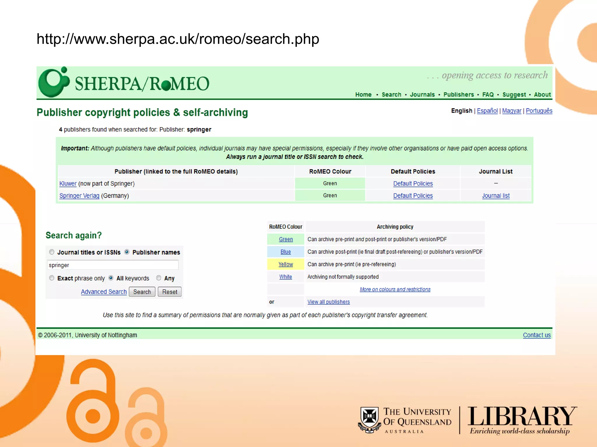 http://www.sherpa.ac.uk/romeo/search.php
 