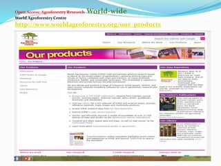 Open Access: Agroforestry Research World-wide 
World Agroforestry Centre 
http://www.worldagroforestry.org/our_products 
 