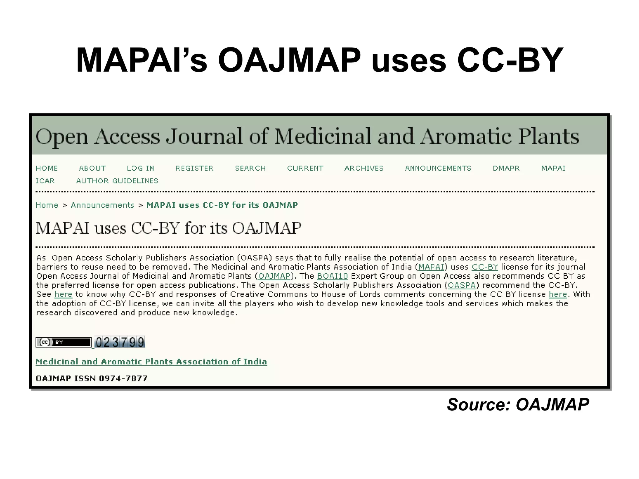 MAPAI’s OAJMAP uses CC-BY
Source: OAJMAP
 