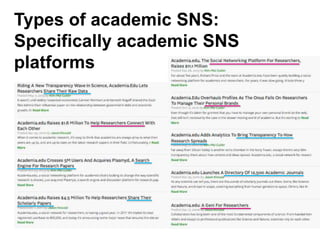 Types of academic SNS:
Specifically academic SNS
platforms
 