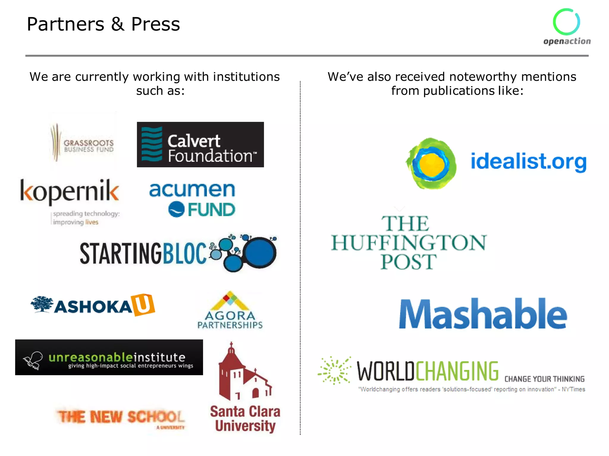 Partners & Press

We are currently working with institutions   We’ve also received noteworthy mentions
                 such as:                              from publications like:
 