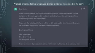 Prompt: create a formal whatsapp dinner invite for my uncle but he can't
bring aunty
 