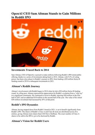Reddit's IPO: OpenAI CEO Sam Altman Stands to Gain Millions ...