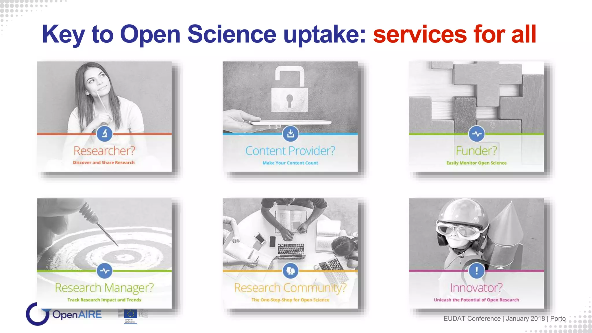 Key to Open Science uptake: services for all
EUDAT Conference | January 2018 | Porto
 