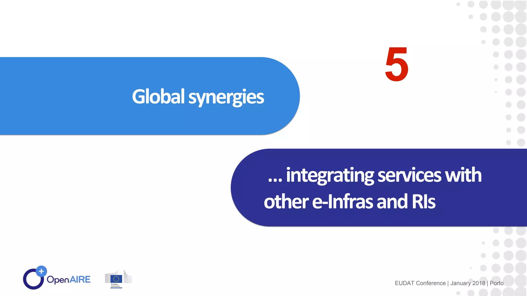 Globalsynergies
…integratingserviceswith
othere-InfrasandRIs
EUDAT Conference | January 2018 | Porto
5
 