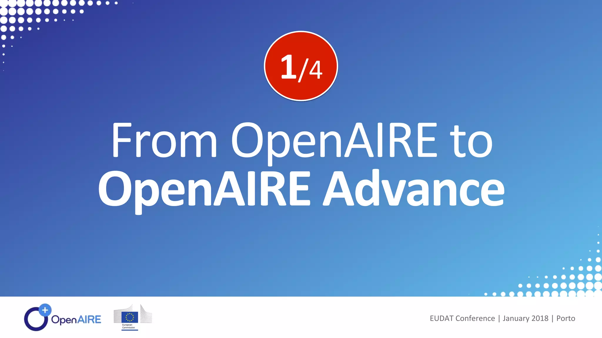 From OpenAIRE to
OpenAIRE Advance
EUDAT Conference | January 2018 | Porto
1/4
 