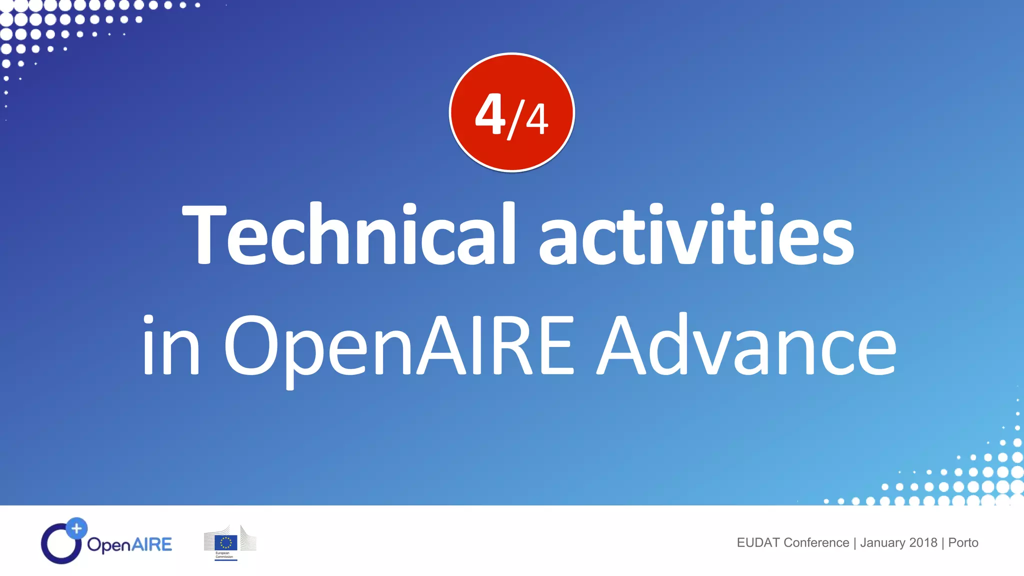 Technical activities
in OpenAIRE Advance
EUDAT Conference | January 2018 | Porto
4/4
 