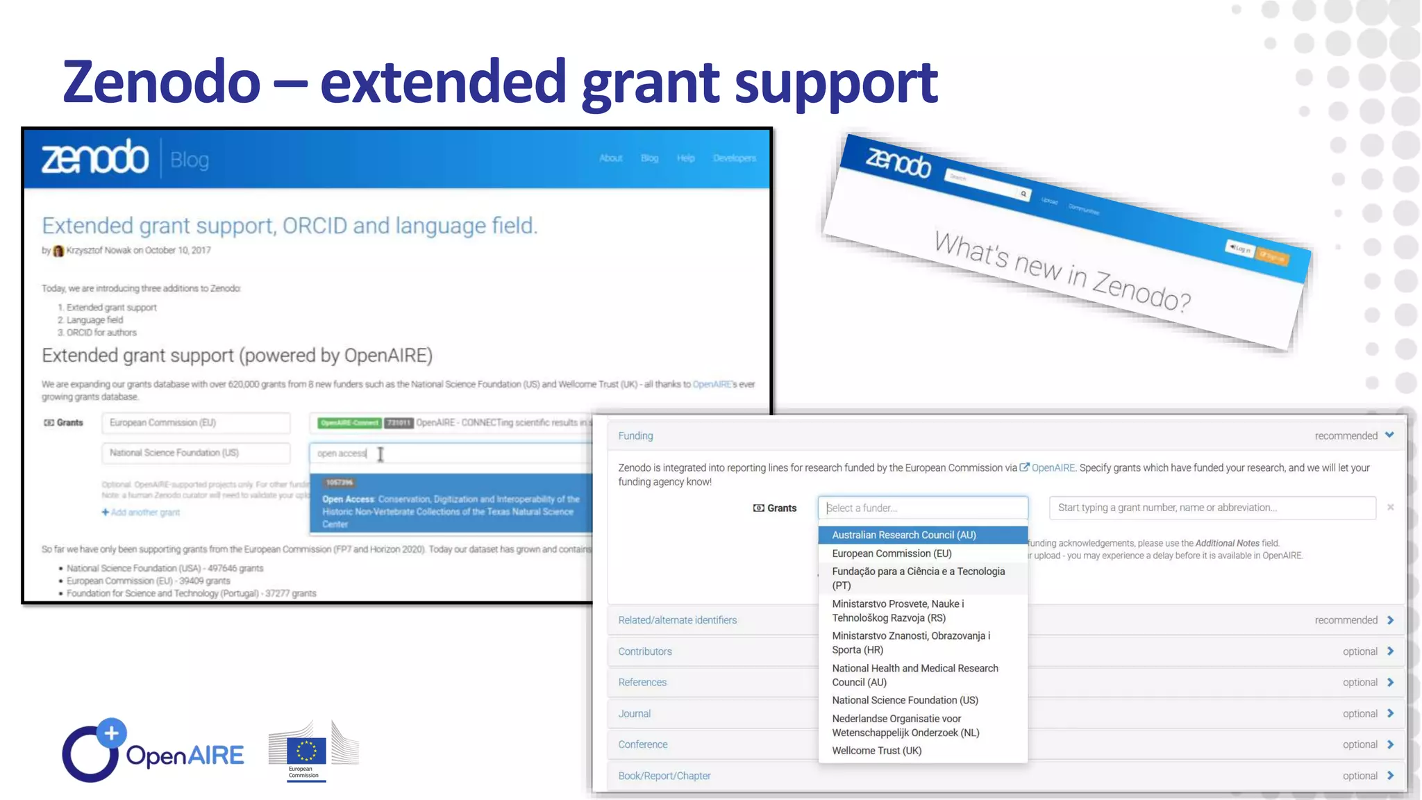 Zenodo – extended grant support
40
 