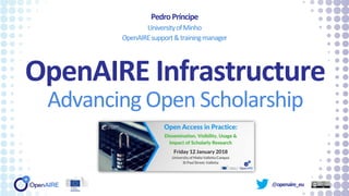 @openaire_eu
OpenAIRE Infrastructure
Advancing Open Scholarship
PedroPríncipe
UniversityofMinho
OpenAIREsupport&trainingmanager
 