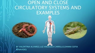 OPEN AND CLOSE
CIRCULATORY SYSTEMS AND
EXAMPLES
BY VALENTINA ALVAREZ,LUZ ANGELICA CARRILLO,DANNA SOFIA
BENAVIDES
 