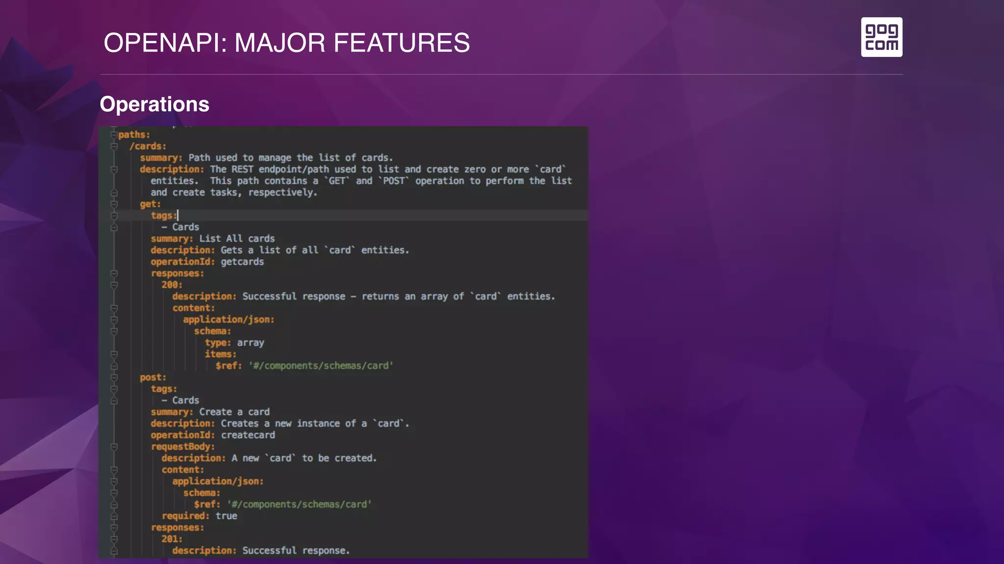 OPENAPI: MAJOR FEATURES
22
Operations
 