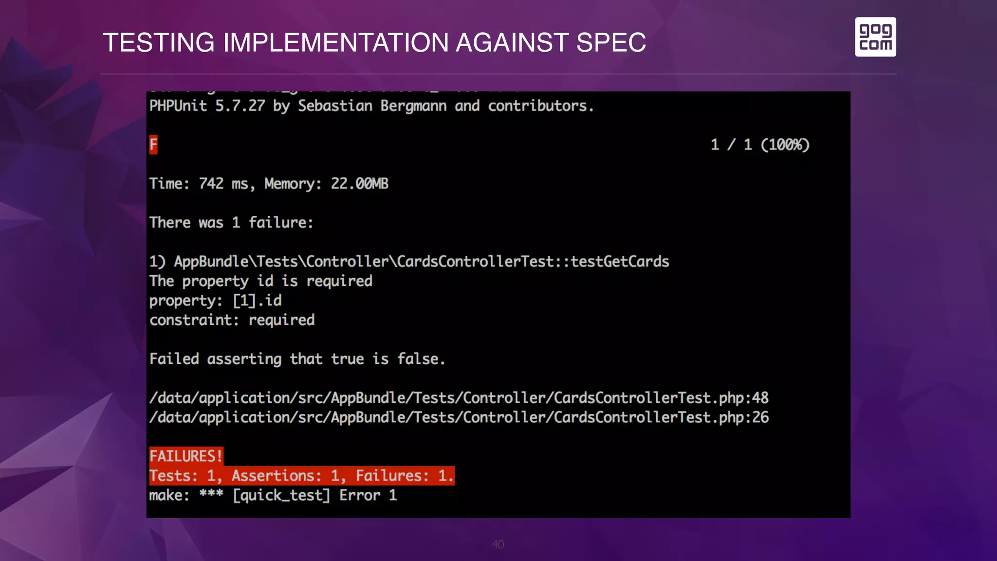 TESTING IMPLEMENTATION AGAINST SPEC
40
 