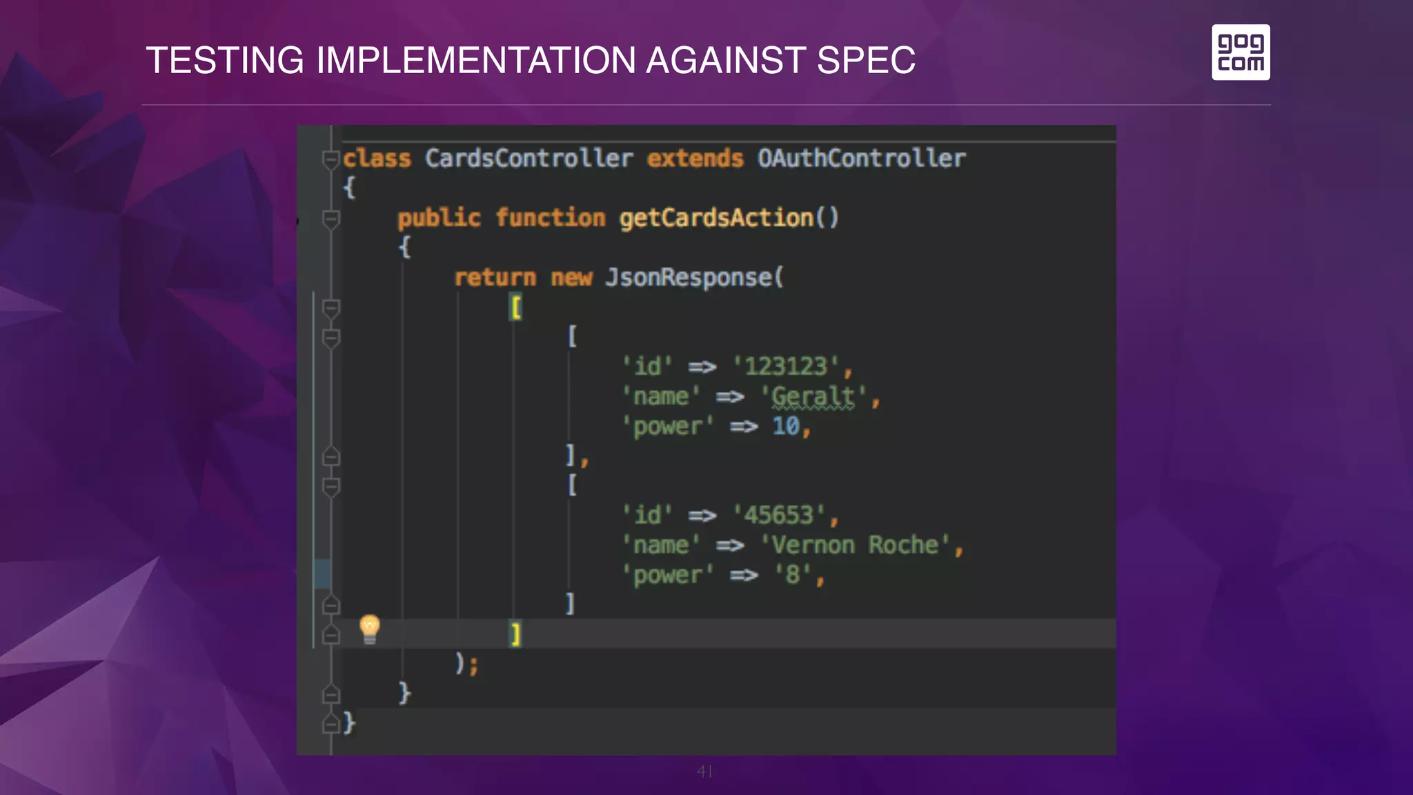 TESTING IMPLEMENTATION AGAINST SPEC
41
 