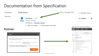 @siddiqimuhammad
Documentation from Specification
(f.k.a: Swagger.Ed)
Postman
21
 