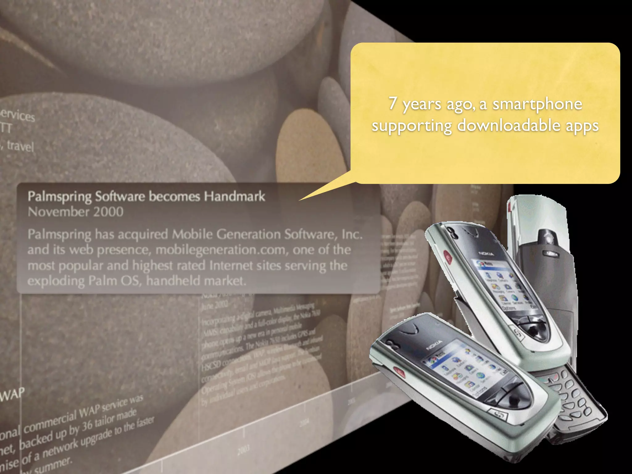 7 years ago, a smartphone
supporting downloadable apps
 