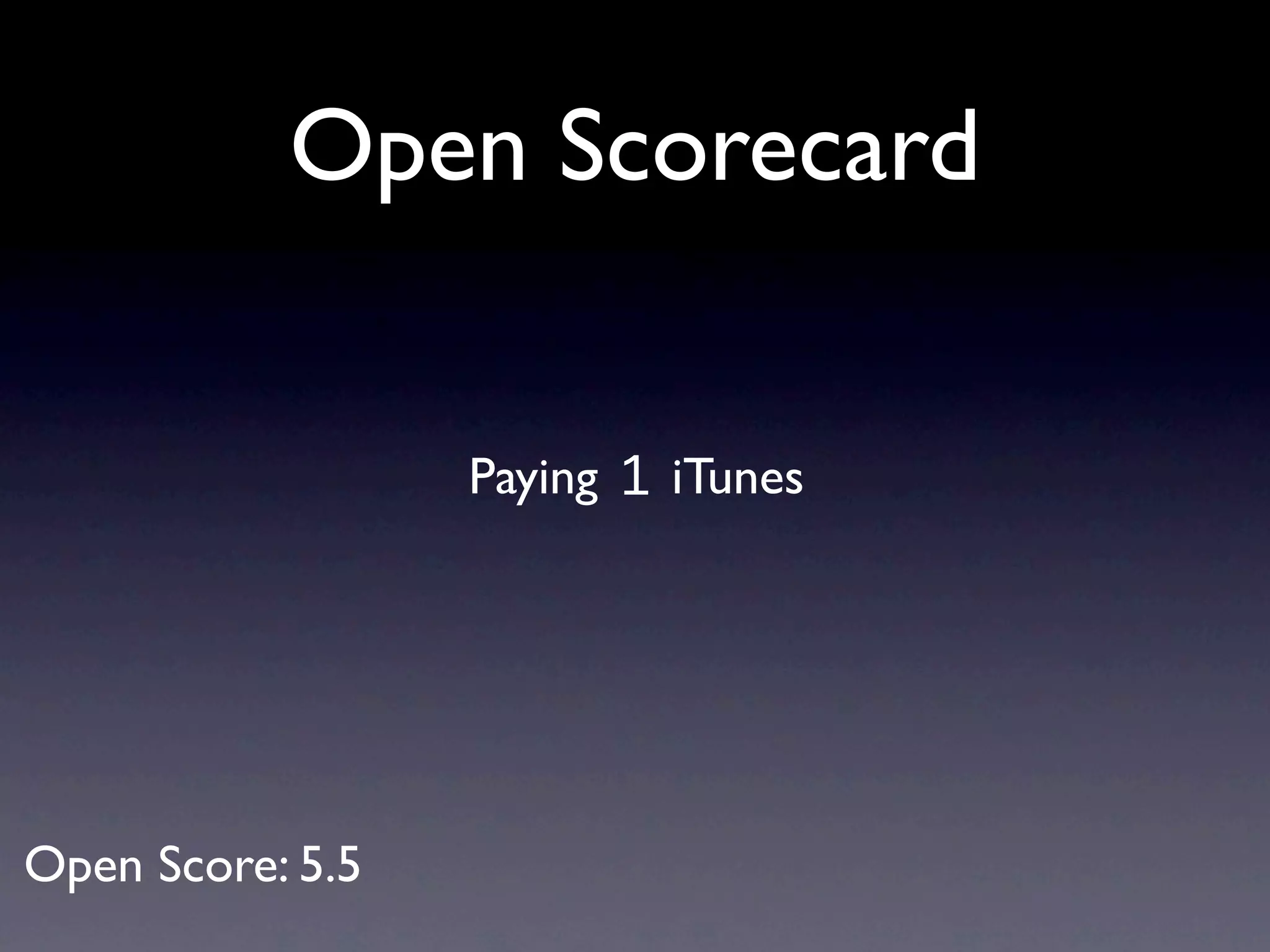 Open Scorecard


                  Paying 1 iTunes




Open Score: 5.5
 