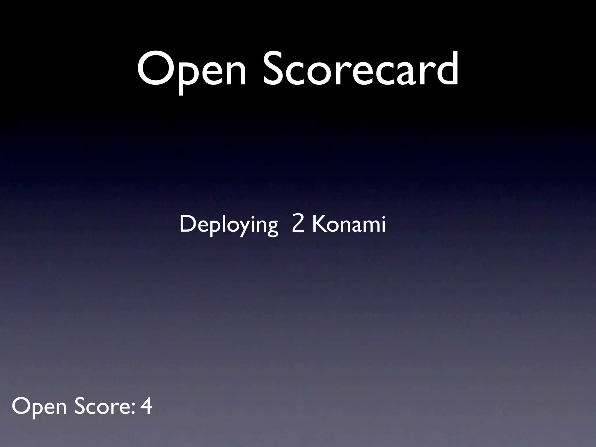 Open Scorecard


                Deploying 2 Konami




Open Score: 4
 