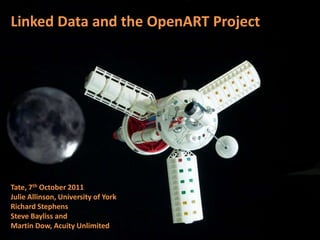 Linked Data and the OpenART Project Tate, 7th October 2011 Julie Allinson, University of York Richard Stephens Steve Baylissand  Martin Dow, Acuity Unlimited 