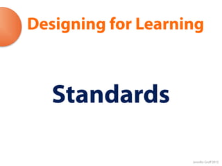 Designing for Learning



   Standards

                    Jennifer Groff 2012
 