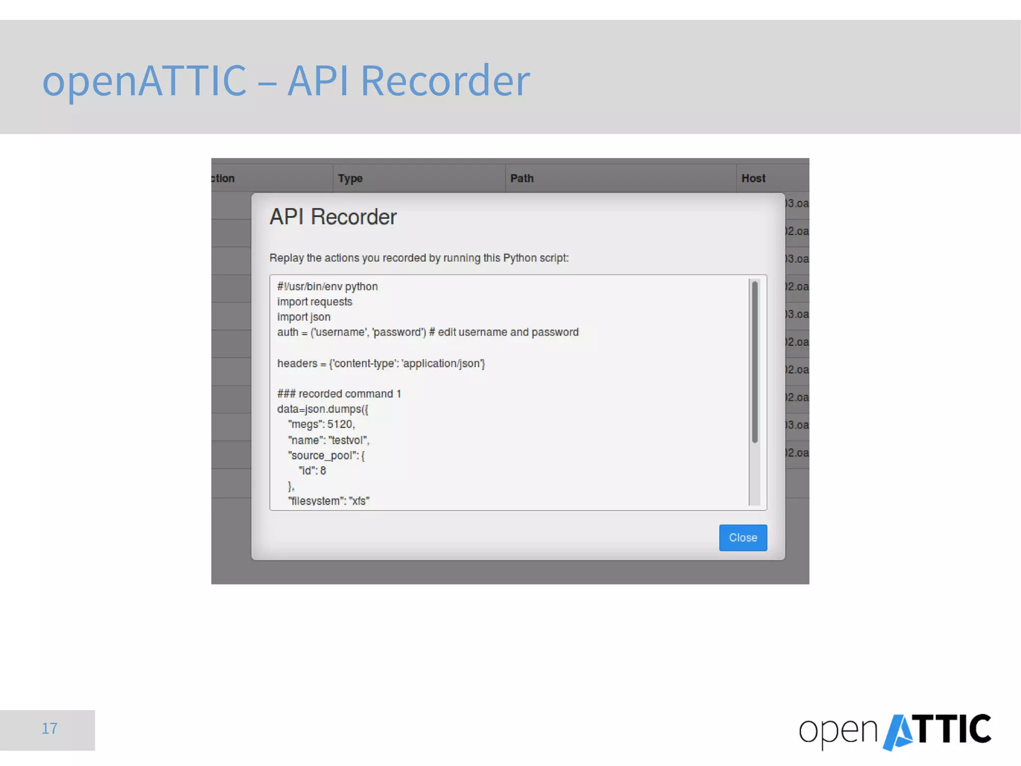 17
openATTIC – API Recorder
 
