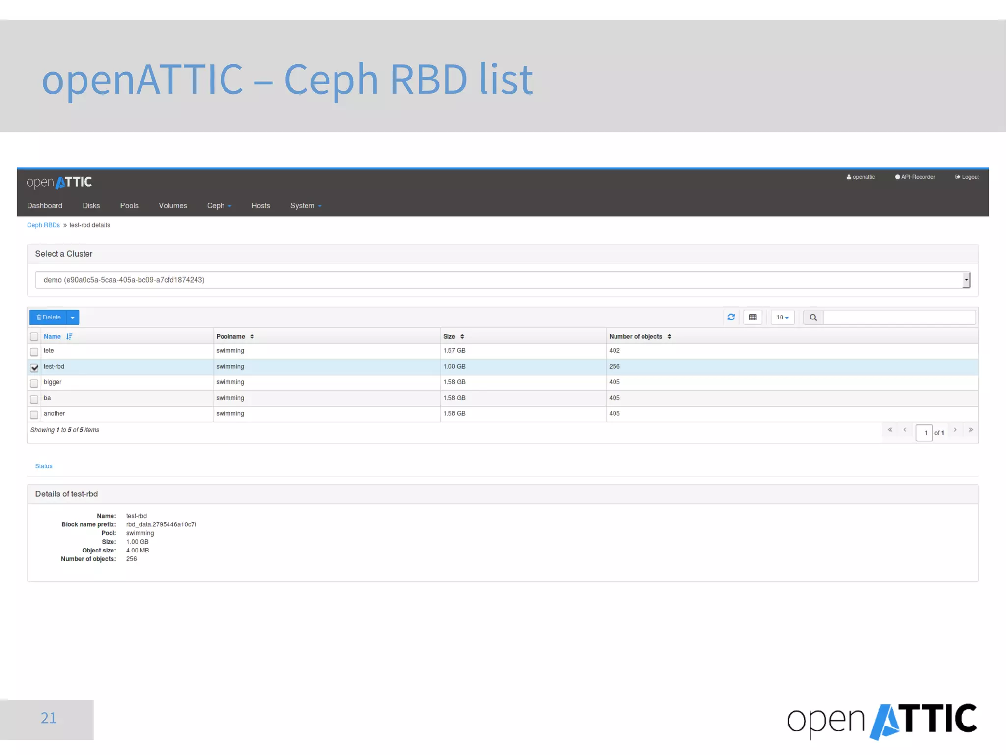 21
openATTIC – Ceph RBD list
 