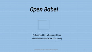 0pen Babel
Submitted to Mr.Inam ul haq
Submitted by M Atif Raza(3024)
University of Education,Okara campus 1
 
