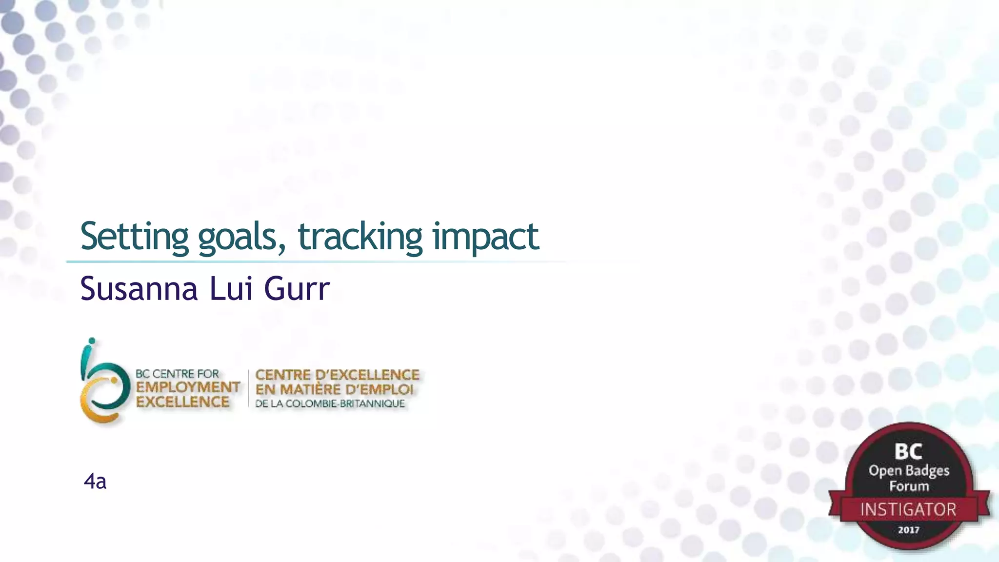 Susanna Lui Gurr
Setting goals, tracking impact
4a
 