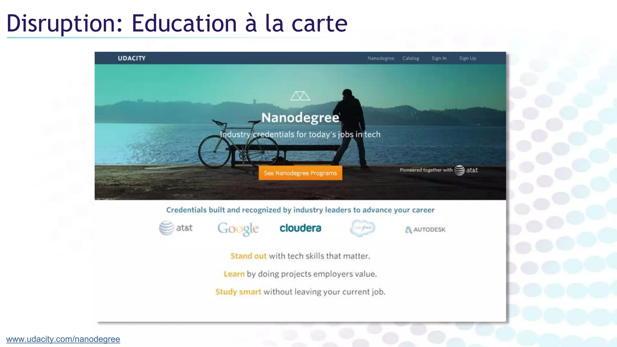 Disruption: Education à la carte
www.udacity.com/nanodegree
 