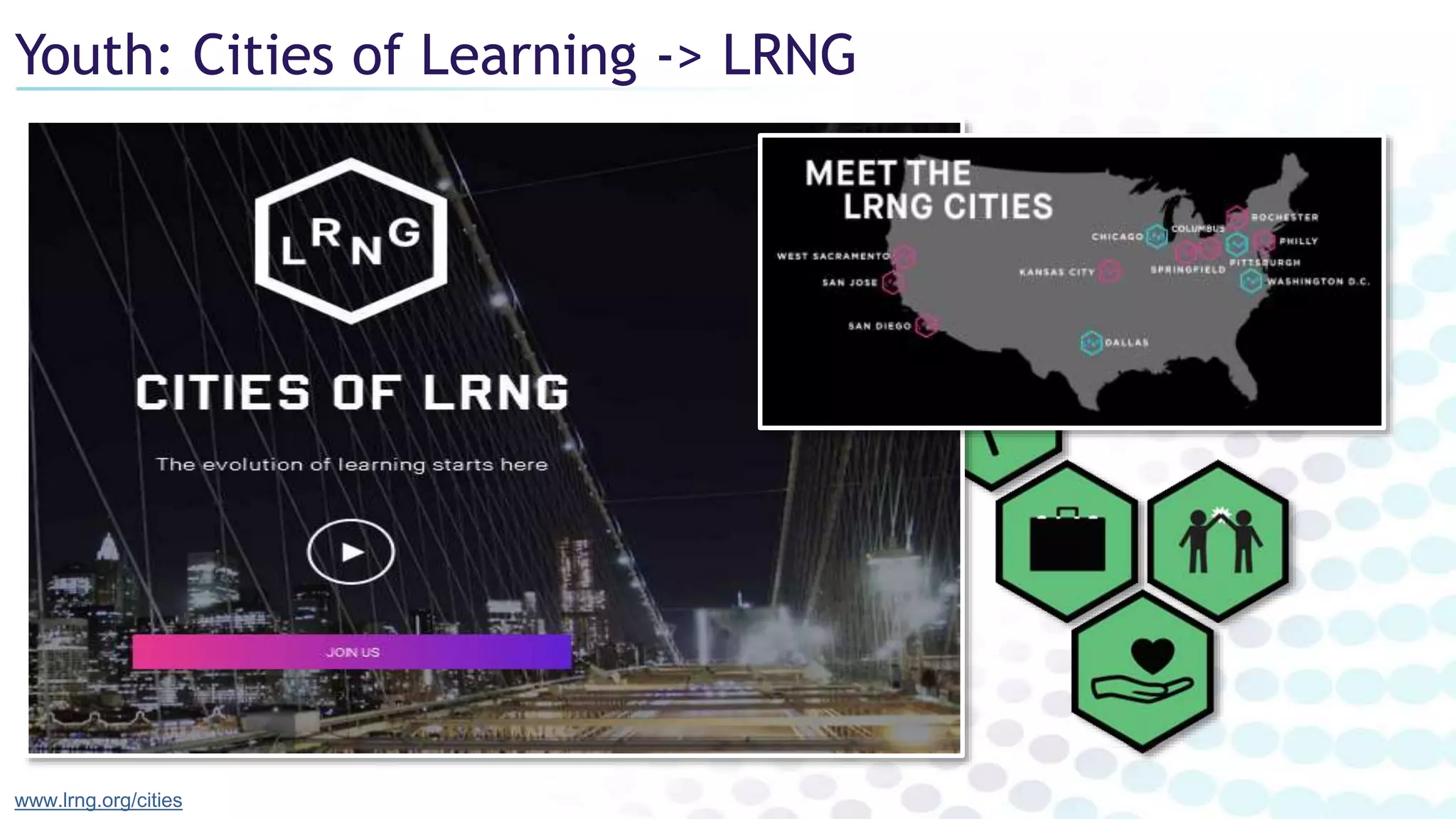 Youth: Cities of Learning -> LRNG
www.lrng.org/cities
 