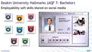 Employability soft skills shared on social media
Deakin University Hallmarks (AQF 7: Bachelor)
t.co/ior8y5pbqe
 