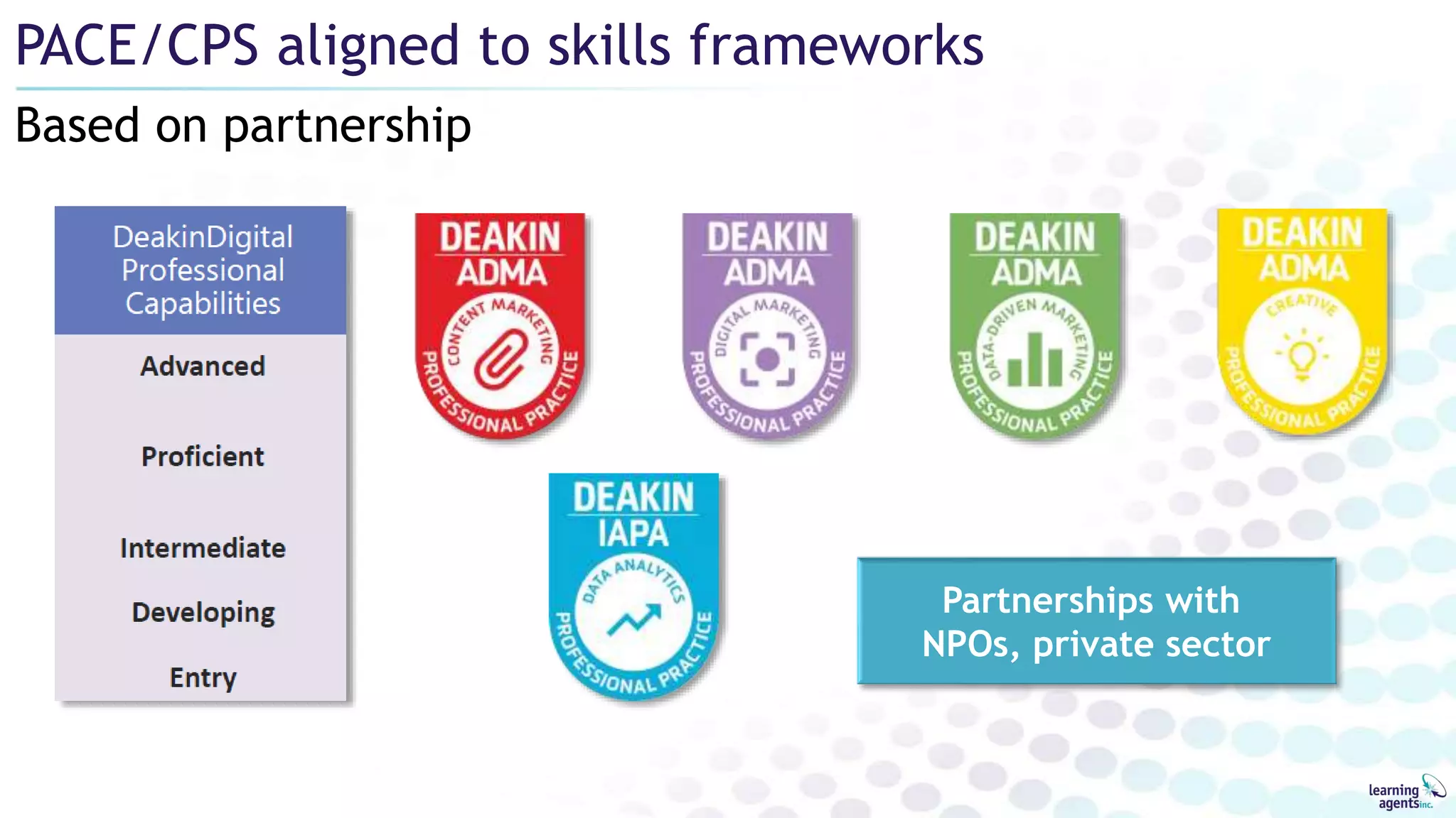 Based on partnership
PACE/CPS aligned to skills frameworks
Partnerships with
NPOs, private sector
 