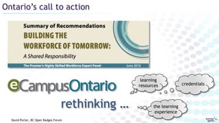 Ontario’s call to action
rethinking …
learning
resources credentials
the learning
experience
David Porter, BC Open Badges Forum
 