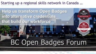 Starting up a regional skills network in Canada …
Help us transform Open Badges
into alternative credentials
that build our workforce
 