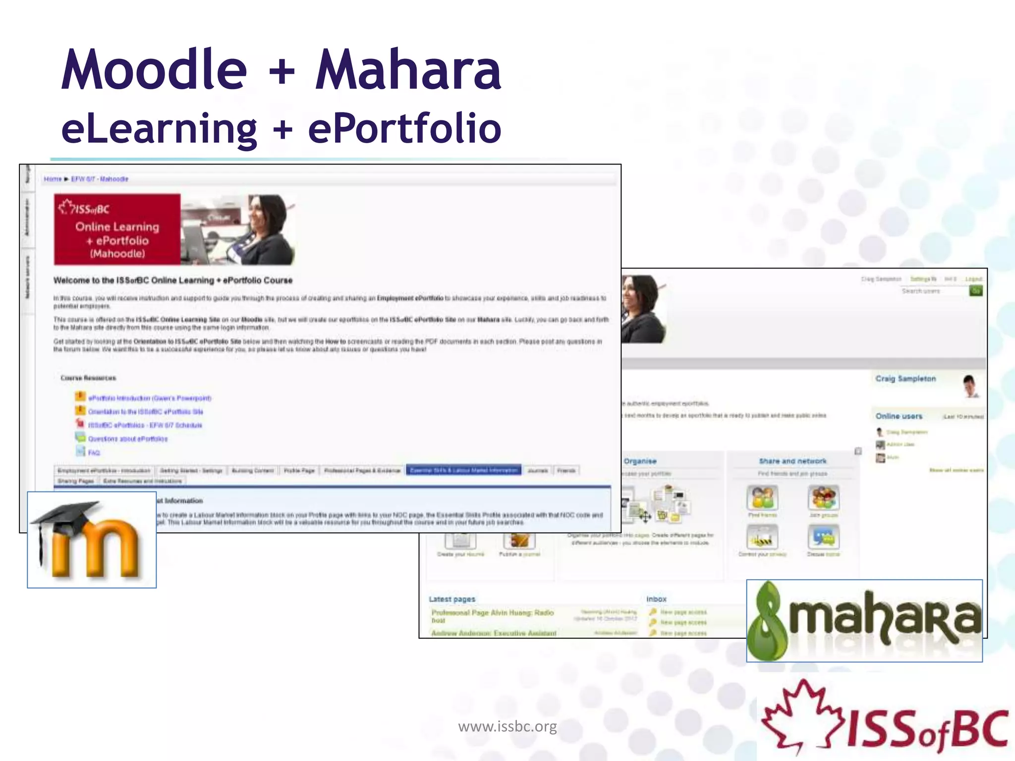 Moodle + Mahara 
eLearning + ePortfolio 
www.issbc.org 
 