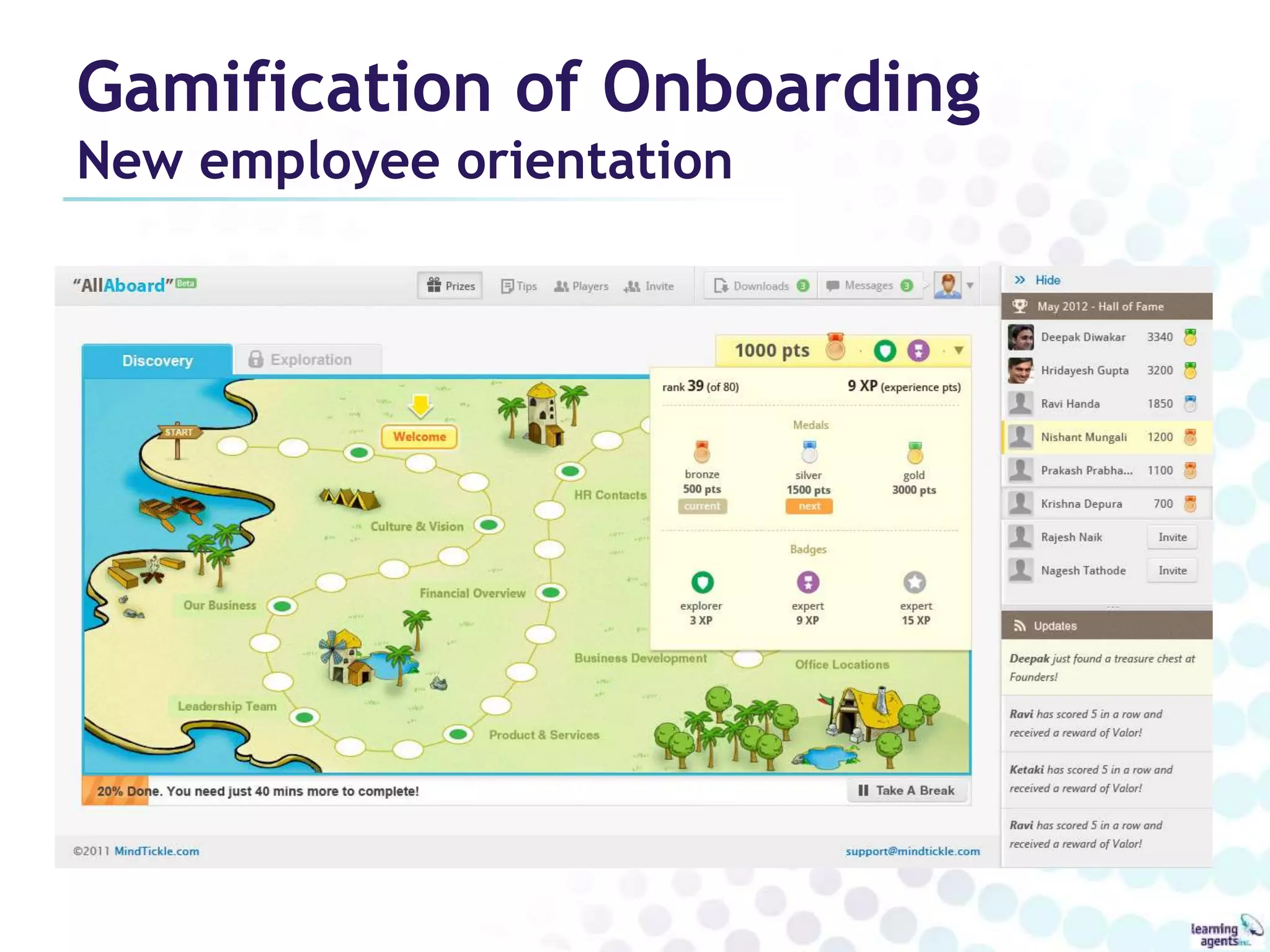 Gamification of Onboarding 
New employee orientation 
 