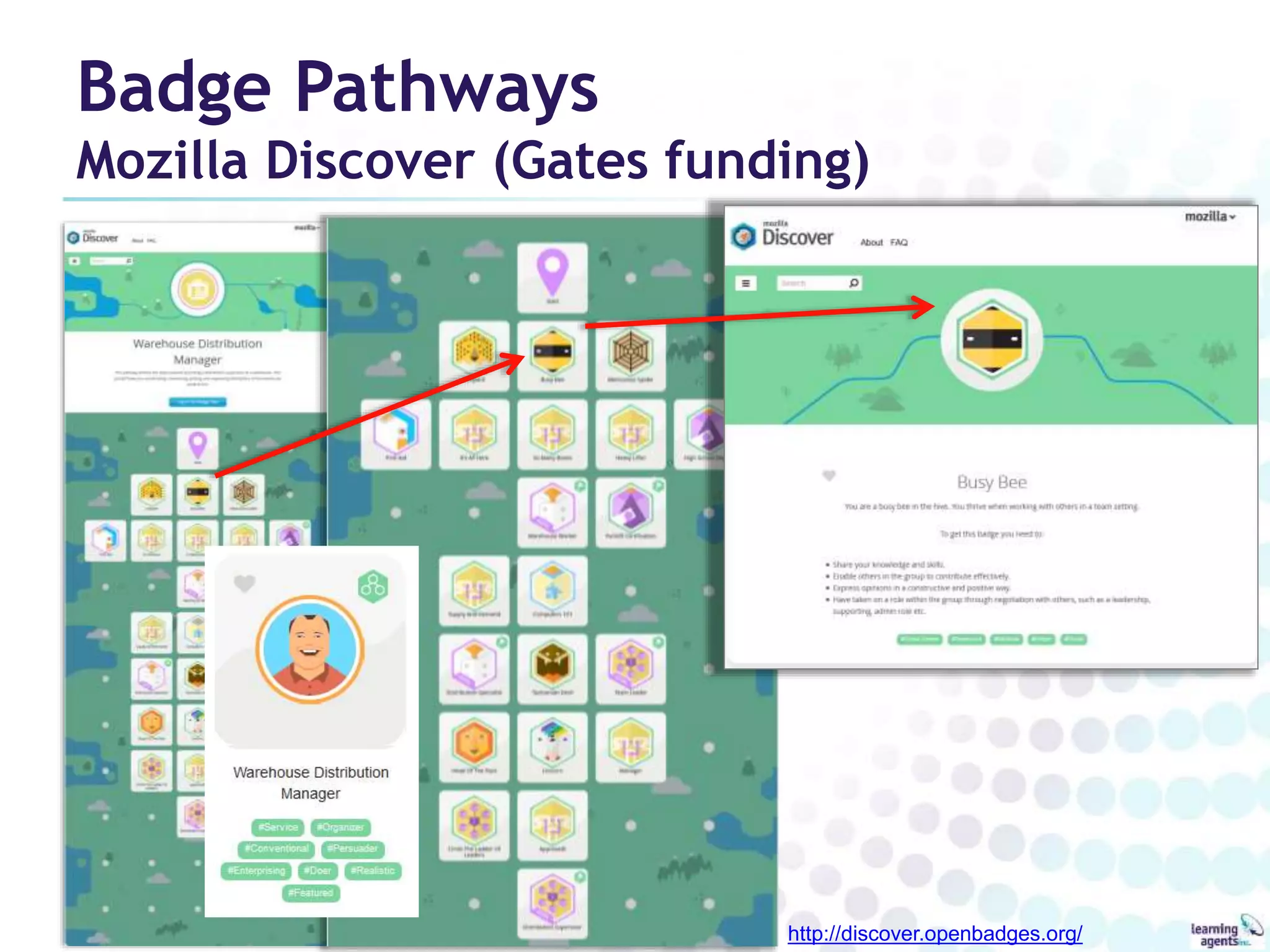 Badge Pathways 
Mozilla Discover (Gates funding) 
http://discover.openbadges.org/ 
 