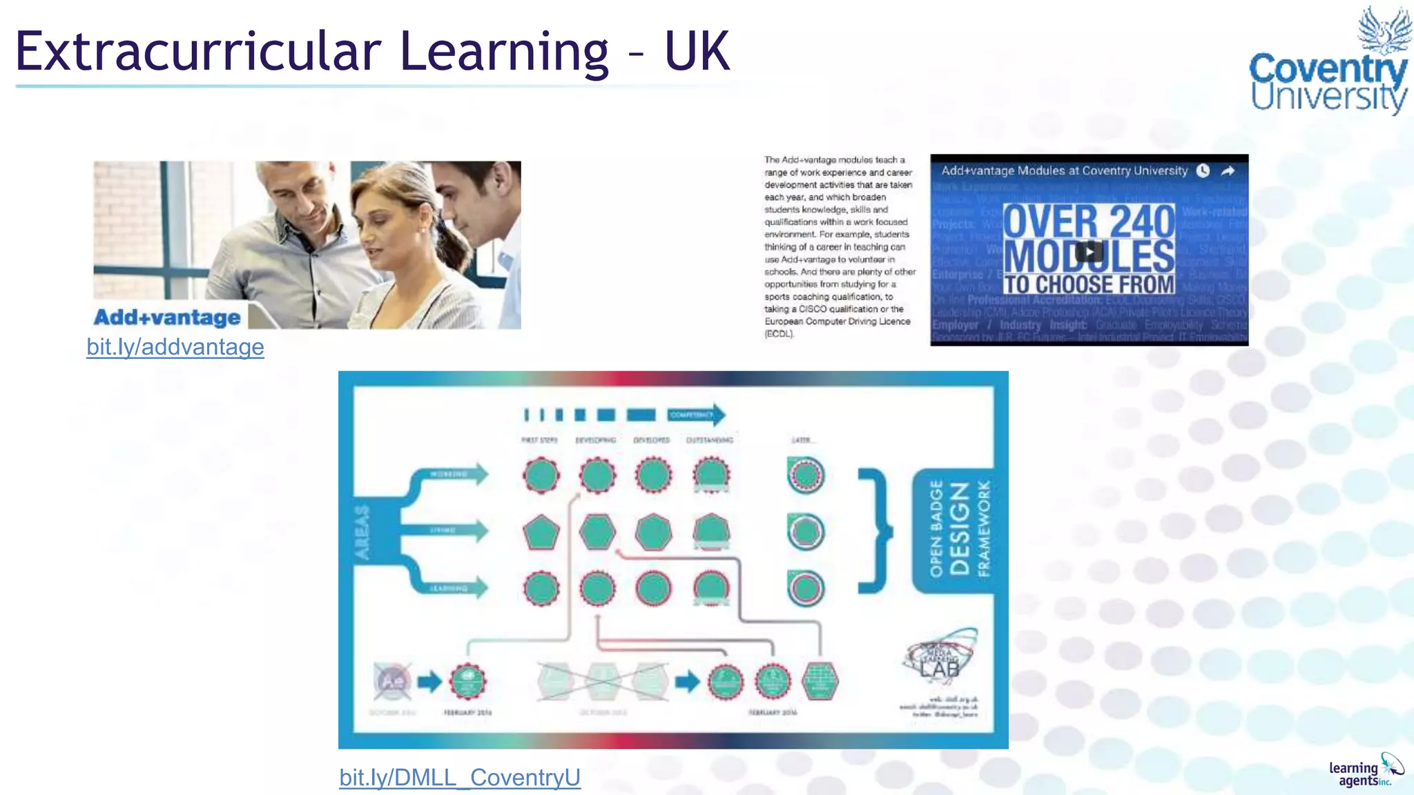 Extracurricular Learning – UK
bit.ly/addvantage
bit.ly/DMLL_CoventryU
 