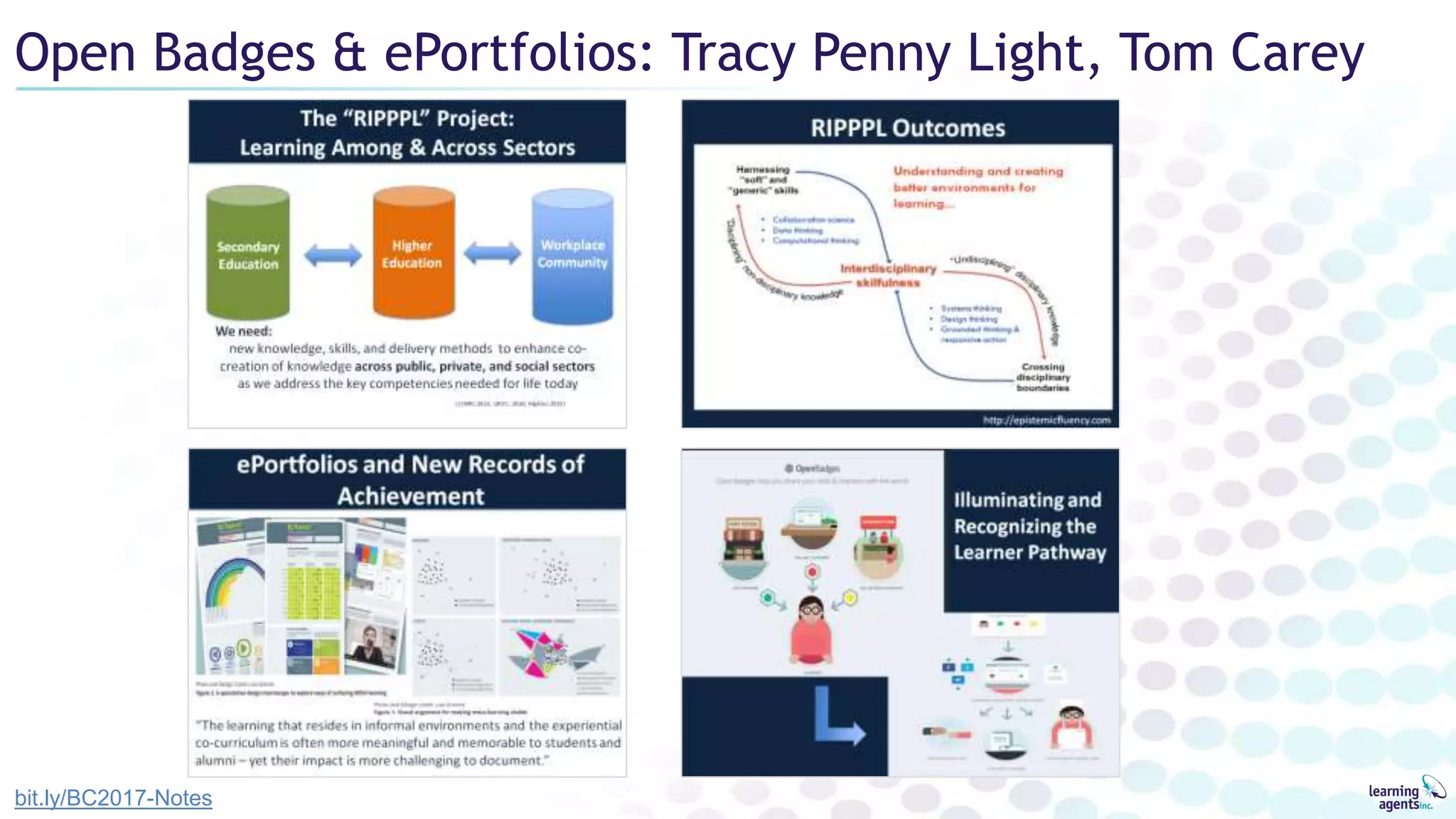 Open Badges & ePortfolios: Tracy Penny Light, Tom Carey
bit.ly/BC2017-Notes
 