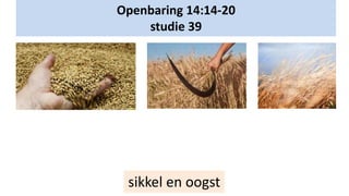 Openbaring 14:14-20
studie 39
sikkel en oogst
 