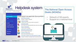 Helpdesk system The National Open Access
Desks (NOADs)
• Network of OA experts
• Support on a national level
Open Belgium ...