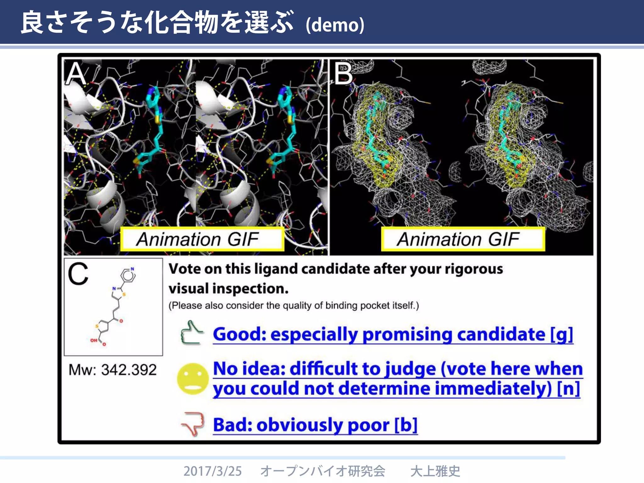 良さそうな化合物を選ぶ (demo)
2017/3/25 オープンバイオ研究会 大上雅史
 
