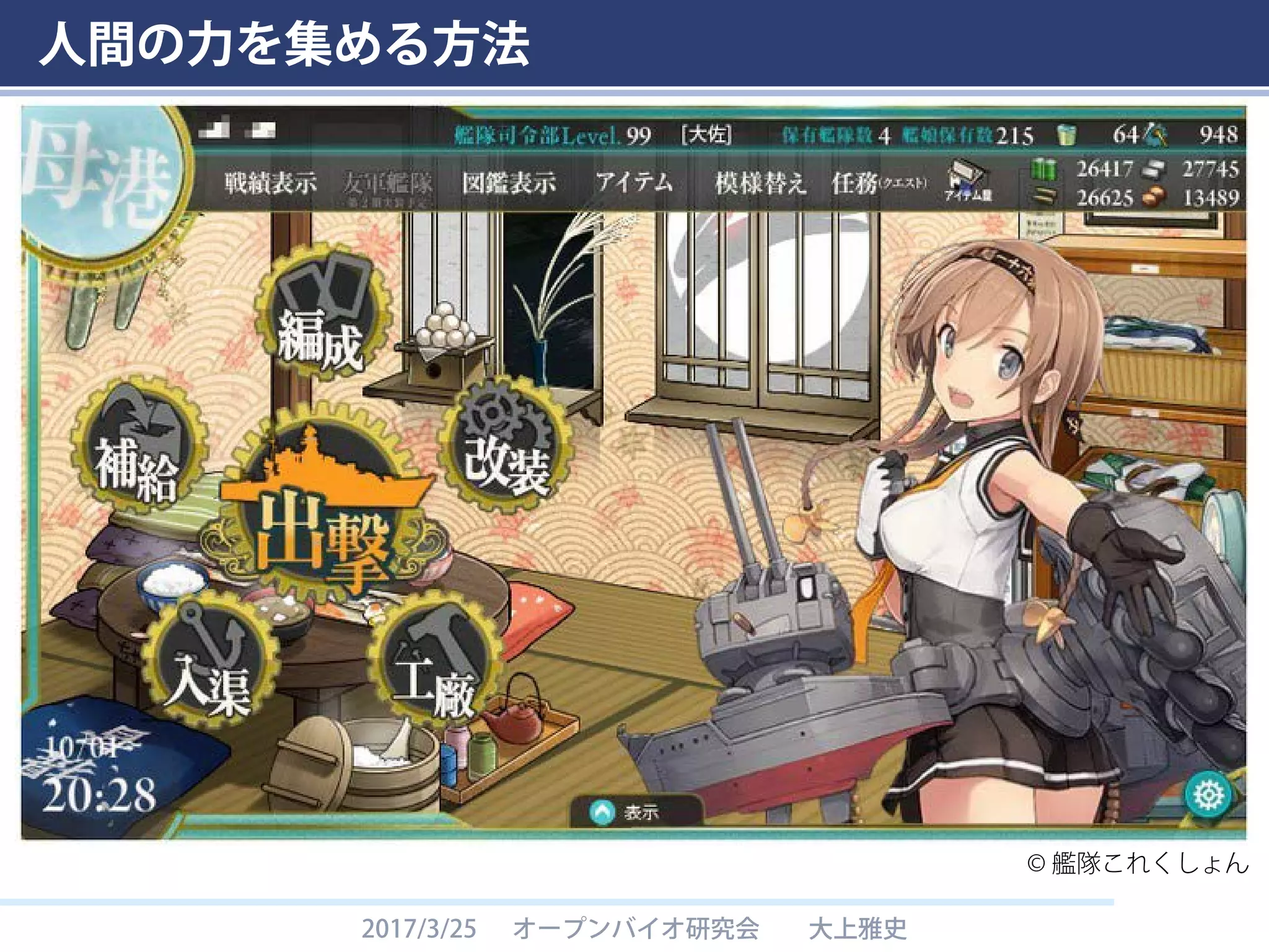 人間の力を集める方法
2017/3/25 オープンバイオ研究会 大上雅史
© 艦隊これくしょん
 