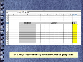 23. Buňky, do kterých budu zapisovat nechávám BÍLÉ (bez pozadí!)
 