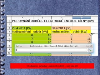10.Ukážeme na buňku s datem 30.4.2011 – tedy zde C3
 