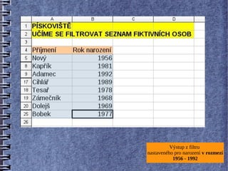 Výstup z filtru
nastaveného pro narození v rozmezí
           1956 - 1992
 
