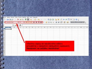Všechny zápisy do tabulkového editoru
provádíme v základním (defaultním nastavení).
Nastavení na začátku neměníme!
 