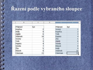 Řazení podle vybraného sloupce
 