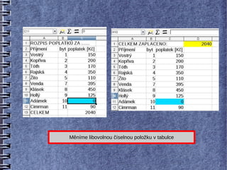 Měníme libovolnou číselnou položku v tabulce
 